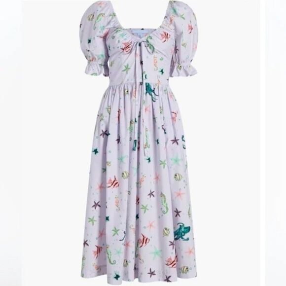 Hill House Dresses & Skirts - Hill House The Ophelia Midi Cotton Ruffle Sleeves Dress Sea Creatures XS